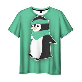 Мужская футболка 3D с принтом Penguin green в Курске, 100% полиэфир | прямой крой, круглый вырез горловины, длина до линии бедер | Тематика изображения на принте: cartoon | green | penguin | зеленый | милый | мультик | мультфильм | пингвин | рисунок