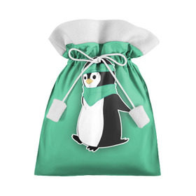 Подарочный 3D мешок с принтом Penguin green в Курске, 100% полиэстер | Размер: 29*39 см | Тематика изображения на принте: cartoon | green | penguin | зеленый | милый | мультик | мультфильм | пингвин | рисунок