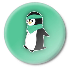Значок с принтом Penguin green в Курске,  металл | круглая форма, металлическая застежка в виде булавки | cartoon | green | penguin | зеленый | милый | мультик | мультфильм | пингвин | рисунок