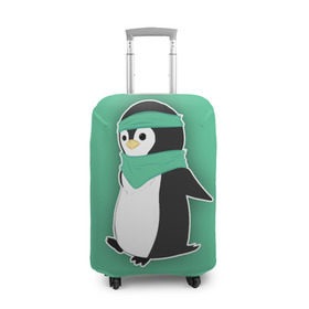 Чехол для чемодана 3D с принтом Penguin green в Курске, 86% полиэфир, 14% спандекс | двустороннее нанесение принта, прорези для ручек и колес | cartoon | green | penguin | зеленый | милый | мультик | мультфильм | пингвин | рисунок