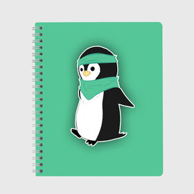 Тетрадь с принтом Penguin green в Курске, 100% бумага | 48 листов, плотность листов — 60 г/м2, плотность картонной обложки — 250 г/м2. Листы скреплены сбоку удобной пружинной спиралью. Уголки страниц и обложки скругленные. Цвет линий — светло-серый
 | cartoon | green | penguin | зеленый | милый | мультик | мультфильм | пингвин | рисунок
