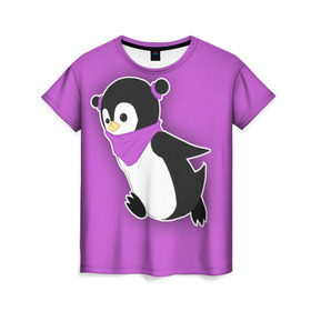 Женская футболка 3D с принтом Penguin purple в Курске, 100% полиэфир ( синтетическое хлопкоподобное полотно) | прямой крой, круглый вырез горловины, длина до линии бедер | cartoon | penguin | purple | милый | мультик | мультфильм | пингвин | рисунок | фиолетовый