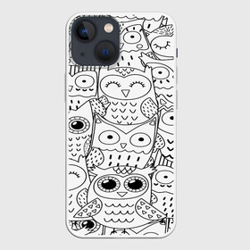 Чехол для iPhone 13 mini с принтом Совушки pattern в Курске,  |  | Тематика изображения на принте: bird | owl | животные | ночные птицы | птицы | совы