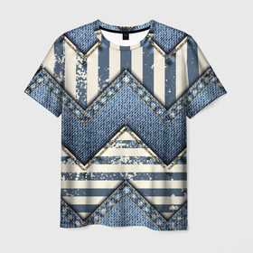 Мужская футболка 3D с принтом Пэчворк в Курске, 100% полиэфир | прямой крой, круглый вырез горловины, длина до линии бедер | джинсы | полосы | пэчворк | стиль | строчки | узор