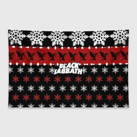 Флаг-баннер с принтом Праздничный Black Sabbath в Курске, 100% полиэстер | размер 67 х 109 см, плотность ткани — 95 г/м2; по краям флага есть четыре люверса для крепления | black sabbath | группа | новогодний | новый год | рождество | свитер | снежинки | хард рок | хеви метал
