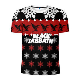 Мужская футболка 3D спортивная с принтом Праздничный Black Sabbath в Курске, 100% полиэстер с улучшенными характеристиками | приталенный силуэт, круглая горловина, широкие плечи, сужается к линии бедра | black sabbath | группа | новогодний | новый год | рождество | свитер | снежинки | хард рок | хеви метал