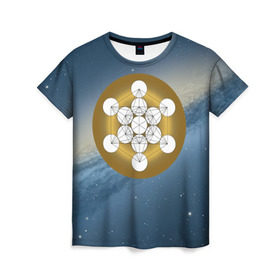 Женская футболка 3D с принтом Куб метатрона в Курске, 100% полиэфир ( синтетическое хлопкоподобное полотно) | прямой крой, круглый вырез горловины, длина до линии бедер | архангел | геометрия пространства | древо жизни | куб метатрона | мельхиседек | меркаба | мудрость | сакральная геометрия | цветок жизни