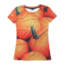 Женская футболка 3D с принтом Тыквы в Курске, 100% полиэфир ( синтетическое хлопкоподобное полотно) | прямой крой, круглый вырез горловины, длина до линии бедер | halloween | pumpkin | кот | тыква | хэллоуин