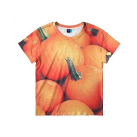 Детская футболка 3D с принтом Тыквы в Курске, 100% гипоаллергенный полиэфир | прямой крой, круглый вырез горловины, длина до линии бедер, чуть спущенное плечо, ткань немного тянется | halloween | pumpkin | кот | тыква | хэллоуин