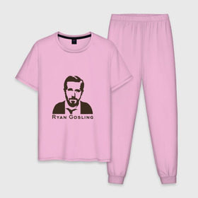 Мужская пижама хлопок с принтом Ryan Gosling в Курске, 100% хлопок | брюки и футболка прямого кроя, без карманов, на брюках мягкая резинка на поясе и по низу штанин
 | Тематика изображения на принте: ryan gosling | райан гослинг