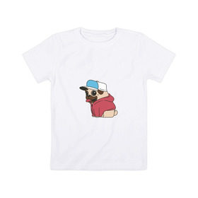 Детская футболка хлопок с принтом футболка с мопсом в Курске, 100% хлопок | круглый вырез горловины, полуприлегающий силуэт, длина до линии бедер | 