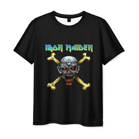 Мужская футболка 3D с принтом Iron Maiden череп и кости в Курске, 100% полиэфир | прямой крой, круглый вырез горловины, длина до линии бедер | iron maiden | адриан смит | айрон мейден | гроза | группа | дэйв мюррей | железная дева | ирон майден | метал | мрачный | музыка | песни | рок | стив харрис | тяжелый | флаг | хеви | хевиметал