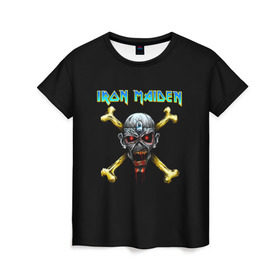 Женская футболка 3D с принтом Iron Maiden череп и кости в Курске, 100% полиэфир ( синтетическое хлопкоподобное полотно) | прямой крой, круглый вырез горловины, длина до линии бедер | iron maiden | адриан смит | айрон мейден | гроза | группа | дэйв мюррей | железная дева | ирон майден | метал | мрачный | музыка | песни | рок | стив харрис | тяжелый | флаг | хеви | хевиметал