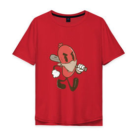 Мужская футболка хлопок Oversize с принтом Хот-дог в Курске, 100% хлопок | свободный крой, круглый ворот, “спинка” длиннее передней части | bat | hot dog | бандана | бита | сосиска | хот дог