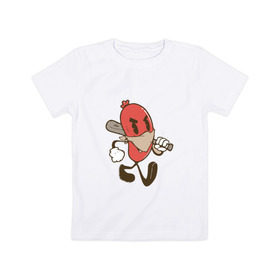 Детская футболка хлопок с принтом Хот-дог в Курске, 100% хлопок | круглый вырез горловины, полуприлегающий силуэт, длина до линии бедер | Тематика изображения на принте: bat | hot dog | бандана | бита | сосиска | хот дог