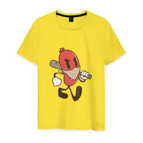 Мужская футболка хлопок с принтом Хот-дог в Курске, 100% хлопок | прямой крой, круглый вырез горловины, длина до линии бедер, слегка спущенное плечо. | bat | hot dog | бандана | бита | сосиска | хот дог