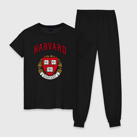 Женская пижама хлопок с принтом Harvard university в Курске, 100% хлопок | брюки и футболка прямого кроя, без карманов, на брюках мягкая резинка на поясе и по низу штанин | вуз | гарвард | герб | лига плюща | массачусетс | престижный | сша | университет