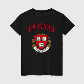 Женская футболка хлопок с принтом Harvard university в Курске, 100% хлопок | прямой крой, круглый вырез горловины, длина до линии бедер, слегка спущенное плечо | вуз | гарвард | герб | лига плюща | массачусетс | престижный | сша | университет