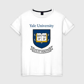 Женская футболка хлопок с принтом Йель в Курске, 100% хлопок | прямой крой, круглый вырез горловины, длина до линии бедер, слегка спущенное плечо | yalr university | йельский университет | лига плюща | престижный вуз | сша