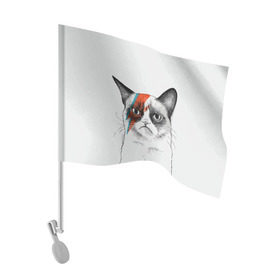 Флаг для автомобиля с принтом Grumpy cat (David Bowie) в Курске, 100% полиэстер | Размер: 30*21 см | Тематика изображения на принте: бодиарт | грумпи | дэвид боуи | злой кот | интернет | котей | котик | кошка | мем | мемас | мемчик. | молния на лице | рисунок на лице | сердитый