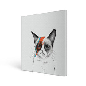 Холст квадратный с принтом Grumpy cat (David Bowie) в Курске, 100% ПВХ |  | Тематика изображения на принте: бодиарт | грумпи | дэвид боуи | злой кот | интернет | котей | котик | кошка | мем | мемас | мемчик. | молния на лице | рисунок на лице | сердитый