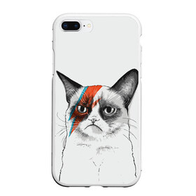 Чехол для iPhone 7Plus/8 Plus матовый с принтом Grumpy cat (David Bowie) в Курске, Силикон | Область печати: задняя сторона чехла, без боковых панелей | бодиарт | грумпи | дэвид боуи | злой кот | интернет | котей | котик | кошка | мем | мемас | мемчик. | молния на лице | рисунок на лице | сердитый