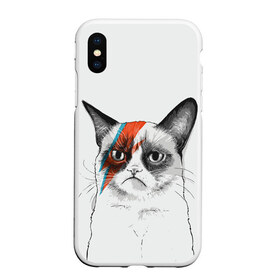 Чехол для iPhone XS Max матовый с принтом Grumpy cat (David Bowie) в Курске, Силикон | Область печати: задняя сторона чехла, без боковых панелей | бодиарт | грумпи | дэвид боуи | злой кот | интернет | котей | котик | кошка | мем | мемас | мемчик. | молния на лице | рисунок на лице | сердитый