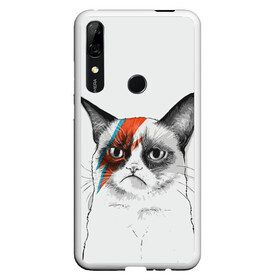 Чехол для Honor P Smart Z с принтом Grumpy cat (David Bowie) в Курске, Силикон | Область печати: задняя сторона чехла, без боковых панелей | Тематика изображения на принте: бодиарт | грумпи | дэвид боуи | злой кот | интернет | котей | котик | кошка | мем | мемас | мемчик. | молния на лице | рисунок на лице | сердитый