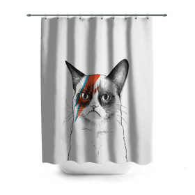 Штора 3D для ванной с принтом Grumpy cat (David Bowie) в Курске, 100% полиэстер | плотность материала — 100 г/м2. Стандартный размер — 146 см х 180 см. По верхнему краю — пластиковые люверсы для креплений. В комплекте 10 пластиковых колец | бодиарт | грумпи | дэвид боуи | злой кот | интернет | котей | котик | кошка | мем | мемас | мемчик. | молния на лице | рисунок на лице | сердитый