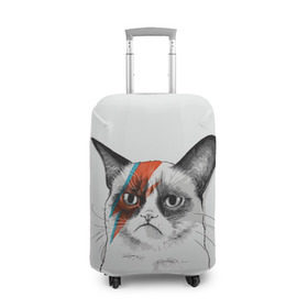 Чехол для чемодана 3D с принтом Grumpy cat (David Bowie) в Курске, 86% полиэфир, 14% спандекс | двустороннее нанесение принта, прорези для ручек и колес | Тематика изображения на принте: бодиарт | грумпи | дэвид боуи | злой кот | интернет | котей | котик | кошка | мем | мемас | мемчик. | молния на лице | рисунок на лице | сердитый