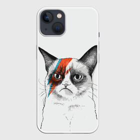 Чехол для iPhone 13 с принтом Grumpy cat (David Bowie) в Курске,  |  | бодиарт | грумпи | дэвид боуи | злой кот | интернет | котей | котик | кошка | мем | мемас | мемчик. | молния на лице | рисунок на лице | сердитый