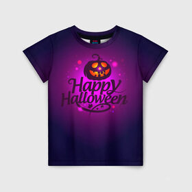 Детская футболка 3D с принтом Happy Halloween в Курске, 100% гипоаллергенный полиэфир | прямой крой, круглый вырез горловины, длина до линии бедер, чуть спущенное плечо, ткань немного тянется | Тематика изображения на принте: halloween | тыква | хэллоуин