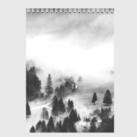 Скетчбук с принтом Лес и туман в Курске, 100% бумага
 | 48 листов, плотность листов — 100 г/м2, плотность картонной обложки — 250 г/м2. Листы скреплены сверху удобной пружинной спиралью | black and white | лес | лес и туман | туман | чернобелый  фон | чернобелый лес