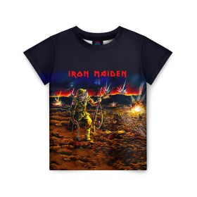Детская футболка 3D с принтом Боец Iron Maiden в Курске, 100% гипоаллергенный полиэфир | прямой крой, круглый вырез горловины, длина до линии бедер, чуть спущенное плечо, ткань немного тянется | Тематика изображения на принте: iron maiden | адриан смит | айрон мейден | война | группа | дэйв мюррей | железная дева | ирон майден | метал | мрачный | музыка | песни | рок | солдат | стив харрис | тяжелый | хеви | хевиметал