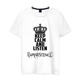 Мужская футболка хлопок с принтом Keep calm, listen Evanescence в Курске, 100% хлопок | прямой крой, круглый вырез горловины, длина до линии бедер, слегка спущенное плечо. | Тематика изображения на принте: 