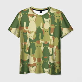 Мужская футболка 3D с принтом Камуфляж в Курске, 100% полиэфир | прямой крой, круглый вырез горловины, длина до линии бедер | camouflage | cat | камуфляж | кот