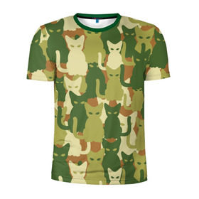 Мужская футболка 3D спортивная с принтом Камуфляж в Курске, 100% полиэстер с улучшенными характеристиками | приталенный силуэт, круглая горловина, широкие плечи, сужается к линии бедра | camouflage | cat | камуфляж | кот