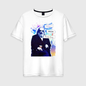 Женская футболка хлопок Oversize с принтом Менделеев (Химия – Просто) в Курске, 100% хлопок | свободный крой, круглый ворот, спущенный рукав, длина до линии бедер
 | блоггер | менделеев | наука | химия | химия   просто