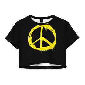 Женская футболка 3D укороченная с принтом Peace в Курске, 100% полиэстер | круглая горловина, длина футболки до линии талии, рукава с отворотами | peace | vppdgryphon | арт | краска | мирный | миролюбивый | пацифик | прикольные | хиппи | цветные