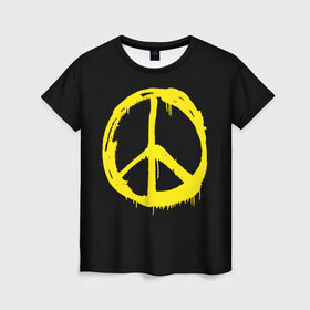 Женская футболка 3D с принтом Peace в Курске, 100% полиэфир ( синтетическое хлопкоподобное полотно) | прямой крой, круглый вырез горловины, длина до линии бедер | Тематика изображения на принте: peace | vppdgryphon | арт | краска | мирный | миролюбивый | пацифик | прикольные | хиппи | цветные