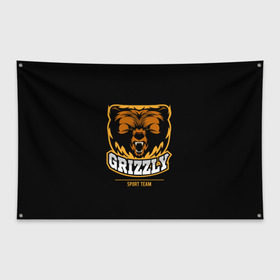 Флаг-баннер с принтом GTIZZLY(sport team) в Курске, 100% полиэстер | размер 67 х 109 см, плотность ткани — 95 г/м2; по краям флага есть четыре люверса для крепления | bear | grizzly | гризли | медведь | ярость