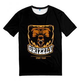 Мужская футболка 3D с принтом GTIZZLY(sport team) в Курске, 100% полиэфир | прямой крой, круглый вырез горловины, длина до линии бедер | bear | grizzly | гризли | медведь | ярость