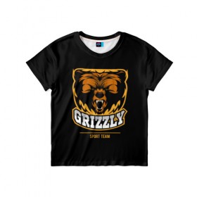 Детская футболка 3D с принтом GTIZZLY(sport team) в Курске, 100% гипоаллергенный полиэфир | прямой крой, круглый вырез горловины, длина до линии бедер, чуть спущенное плечо, ткань немного тянется | bear | grizzly | гризли | медведь | ярость