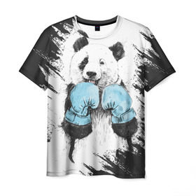 Мужская футболка 3D с принтом Панда боксер в Курске, 100% полиэфир | прямой крой, круглый вырез горловины, длина до линии бедер | бокс | боксер | панда | панда боксер | спорт