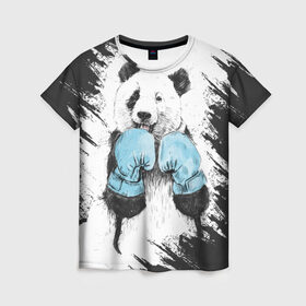 Женская футболка 3D с принтом Панда боксер в Курске, 100% полиэфир ( синтетическое хлопкоподобное полотно) | прямой крой, круглый вырез горловины, длина до линии бедер | бокс | боксер | панда | панда боксер | спорт