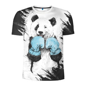 Мужская футболка 3D спортивная с принтом Панда боксер в Курске, 100% полиэстер с улучшенными характеристиками | приталенный силуэт, круглая горловина, широкие плечи, сужается к линии бедра | Тематика изображения на принте: бокс | боксер | панда | панда боксер | спорт