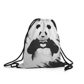 Рюкзак-мешок 3D с принтом Panda love в Курске, 100% полиэстер | плотность ткани — 200 г/м2, размер — 35 х 45 см; лямки — толстые шнурки, застежка на шнуровке, без карманов и подкладки | Тематика изображения на принте: 14 февраля | love | panda | panda love | день святого валентина | любовь | панда