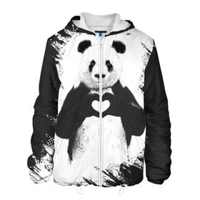 Мужская куртка 3D с принтом Panda love в Курске, ткань верха — 100% полиэстер, подклад — флис | прямой крой, подол и капюшон оформлены резинкой с фиксаторами, два кармана без застежек по бокам, один большой потайной карман на груди. Карман на груди застегивается на липучку | Тематика изображения на принте: 14 февраля | love | panda | panda love | день святого валентина | любовь | панда