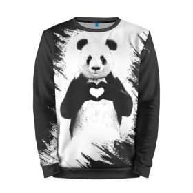 Мужской свитшот 3D с принтом Panda love в Курске, 100% полиэстер с мягким внутренним слоем | круглый вырез горловины, мягкая резинка на манжетах и поясе, свободная посадка по фигуре | Тематика изображения на принте: 14 февраля | love | panda | panda love | день святого валентина | любовь | панда