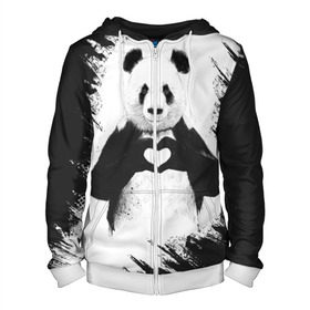 Мужская толстовка 3D на молнии с принтом Panda love в Курске, 100% полиэстер | длина до линии бедра, манжеты и пояс оформлены мягкой тканевой резинкой, двухслойный капюшон со шнурком для регулировки, спереди молния, по бокам два кармана | Тематика изображения на принте: 14 февраля | love | panda | panda love | день святого валентина | любовь | панда